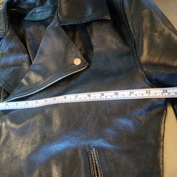 Mens Black Leather Motorcycle Jacket, Heavy, Lined Very Good! - Picture 6 of 10